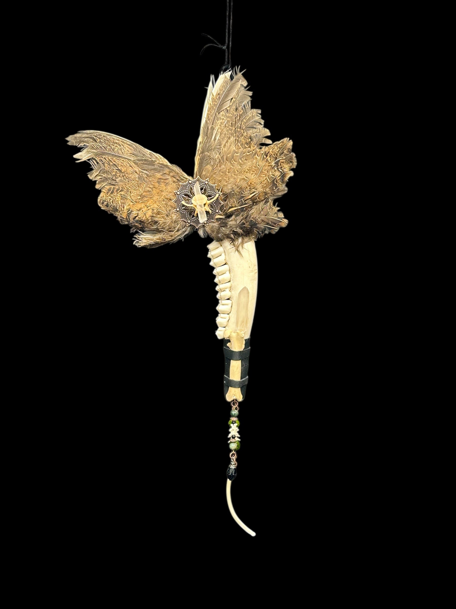 Quail Wing Smudge Fan with Deer Jaw Handle